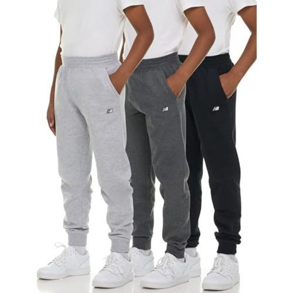 NEW New Balance Boys Fleece Jogger 3 Pack - Kids Soft Cotton Blend Fleece Sweatp